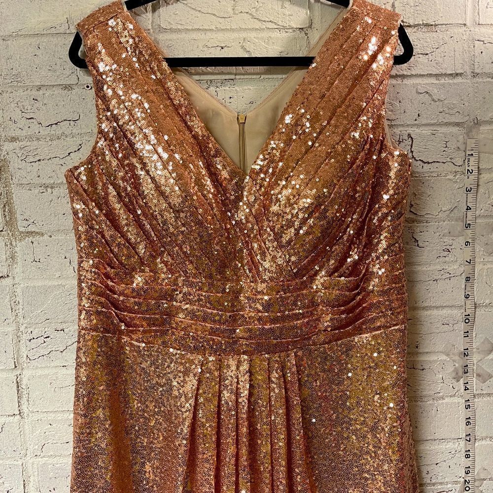 Rose Gold Sequin Formal Cocktail Wedding Dress Large/XL
